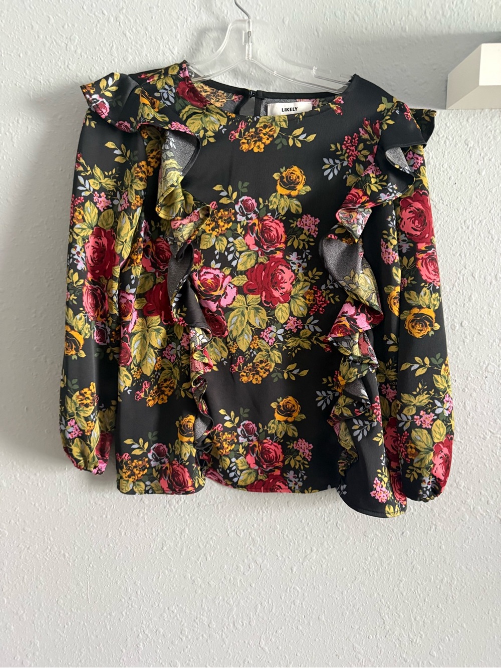 Revolve Likely Black Pink Floral Ruffled Blouse Womens Coquette Girly - Picture 4 of 5